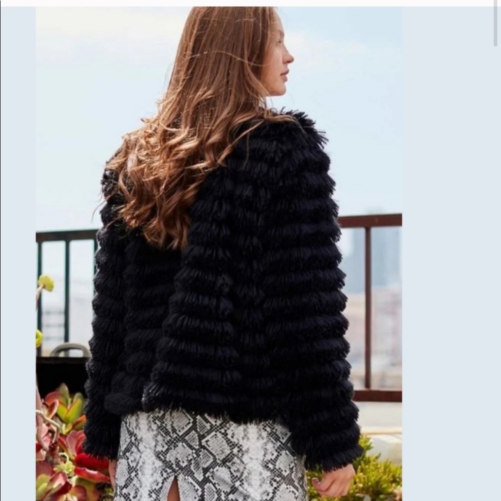 1 left! Black faux fur fringe lightweight jacket - Picture 3 of 6